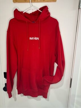 H&M Divided Red Graphic Hoodie with Cyrillic Text Size M